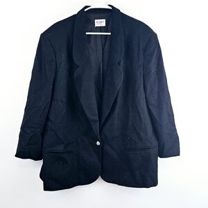 Vintage Koret Women's Black Blazer 100% Merino Wool Lined One Button Classic 22W